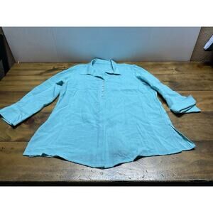 Fridaze Linen Redefined 100% Linen Lagenlook Tunic Top Size Large Blue